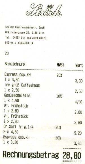 Ströck - Rechnung - Ströck - Wien