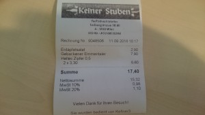 Rechnung - Keiner Stuben - Wien