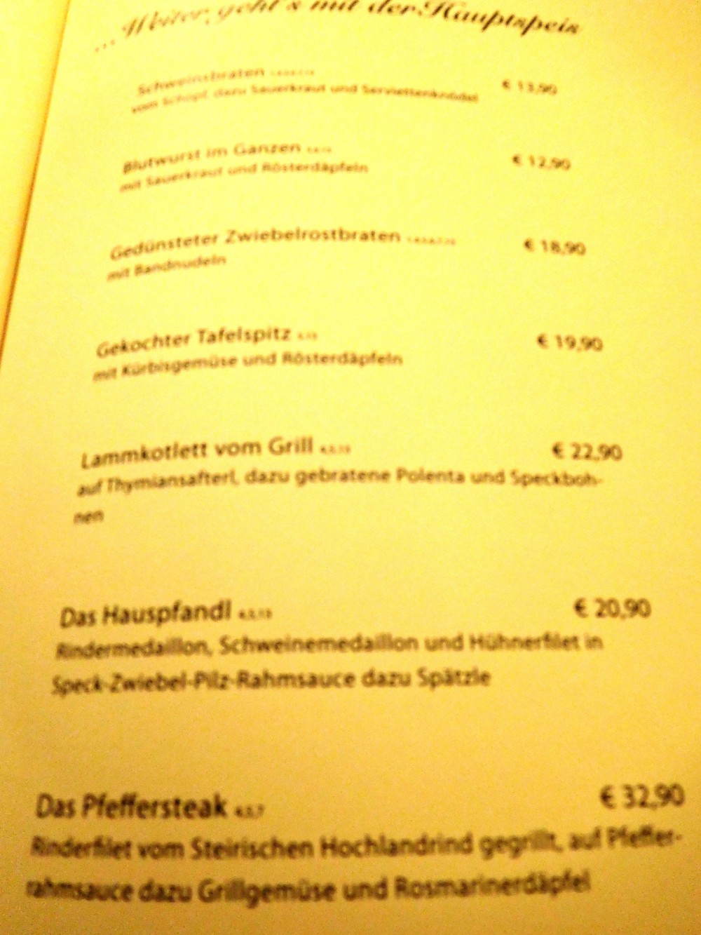 Speisekarte - Hauptspeisen - Welscher Stub'n - Graz