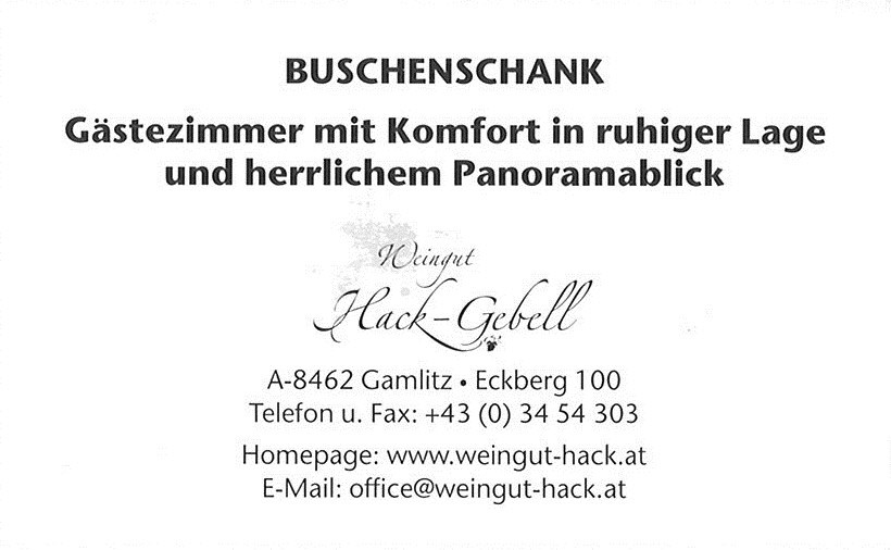 Visitenkarte - Weingut Buschenschank Hack-Gebell - Gamlitz
