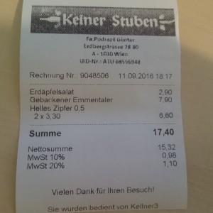 Rechnung - Keiner Stuben - Wien