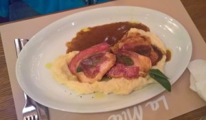 Saltimbocca vom Hendl mit Erdäpfelpüree