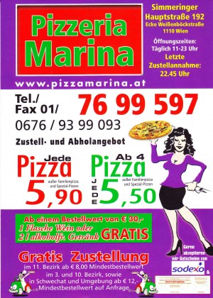 Pizzeria Marina Speisekarte Seite 1 - Pizzeria Marina - Wien
