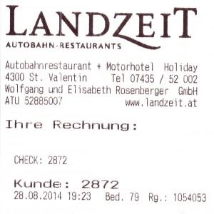 Landzeit St.Valentin - Rechnung - Landzeit Autobahn-Restaurant & Motor-Hotel St. Valentin - St. Valentin