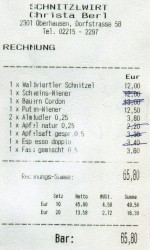 Schnitzlwirt Oberhausen - Rechnung - Schnitzlwirt - Oberhausen