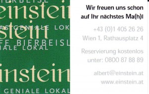 Einstein Visitenkarte Seite 2 - Cafe Einstein - Wien