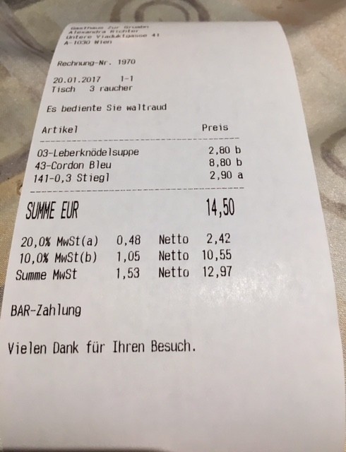 Die Rechnung, sehr günstig - Gruabn - Wien