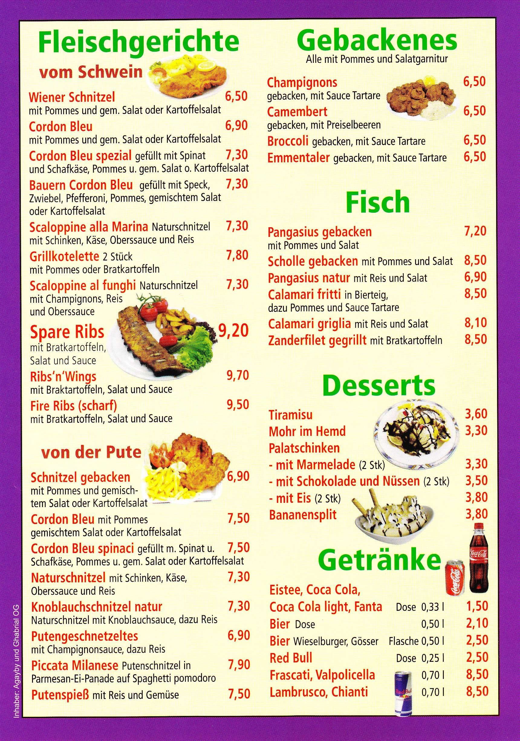 Pizzeria Marina Speisekarte Seite 3 - Pizzeria Marina - Wien