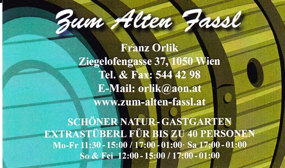 Zum Alten Fassl - Visitenkarte - Zum Alten Fassl - Wien