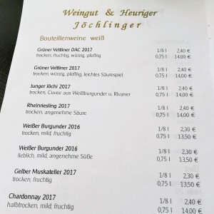 Die Weinpreise vom 20.9.2018 - Jöchlinger - Hagenbrunn