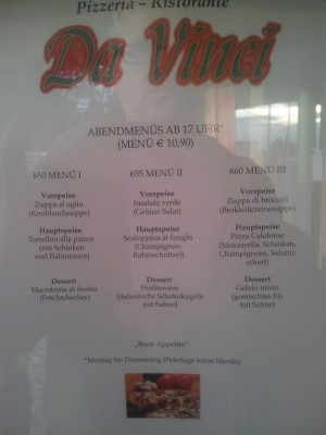 Werktags werden Abendmenüs um 10,90 Euro angeboten. - Pizzeria Da Vinci - Hard