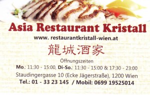 Asia-Restaurant Kristall - Visitenkarte