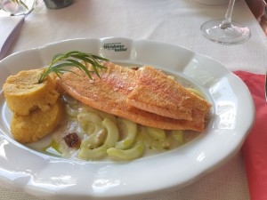 Filet von der Goldforelle ‚Gut Dornau‘ | Senfgurke | Polentataler - Neunläuf - Wilfersdorf/Hobersdorf