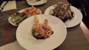 Calamares fritos, Boquerones y Langostinos tempura