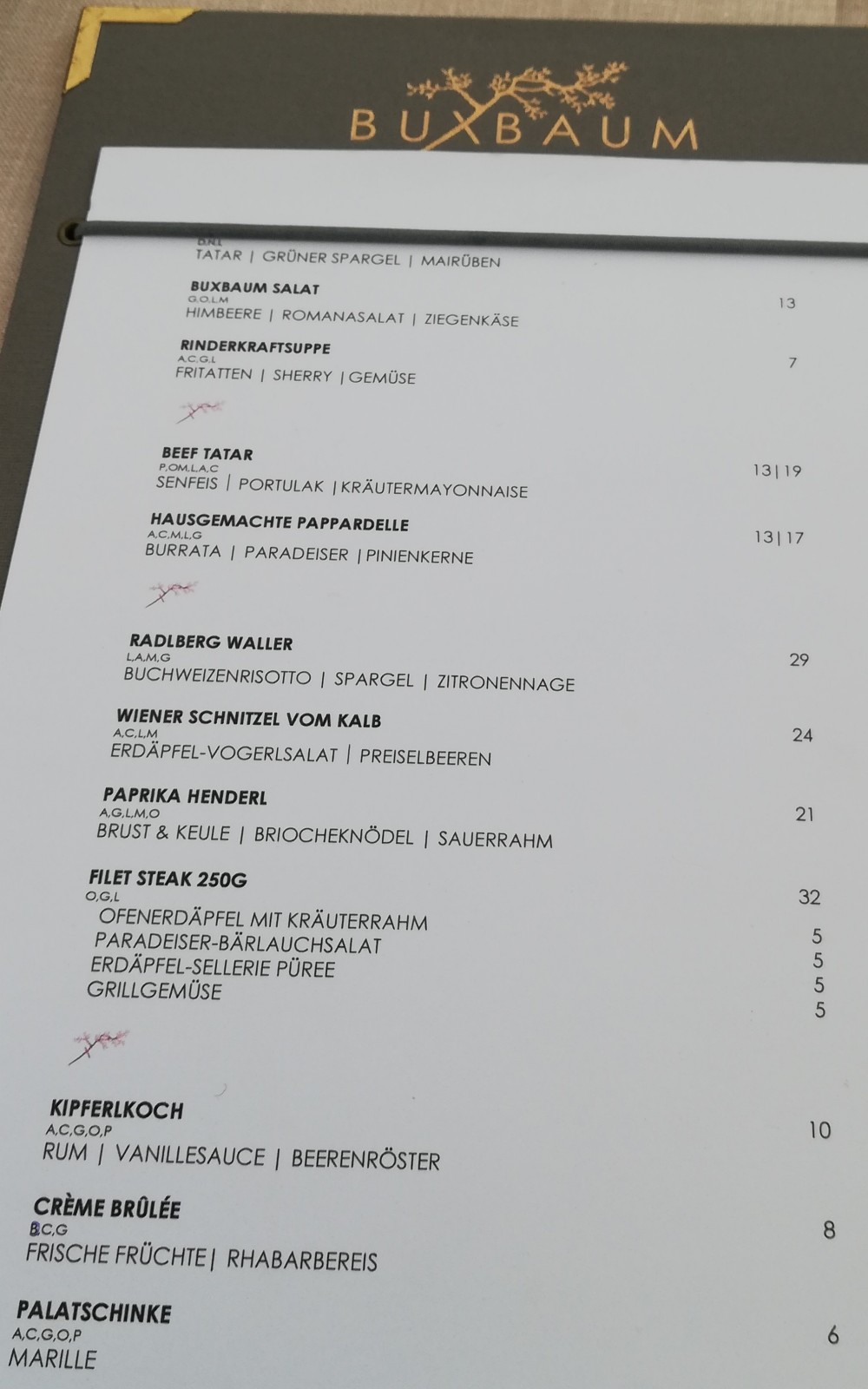 kleinere Mittagskarte - Buxbaum Restaurant - Wien