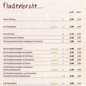 Fladerei - Speisekarte-Seite 2 - Fladerei - Wien