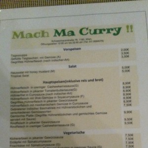 Abendkarte (ging nicht besser, leider unscharf...) - Mach ma Curry - Wien