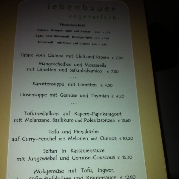Speisekarte - Lebenbauer - Wien