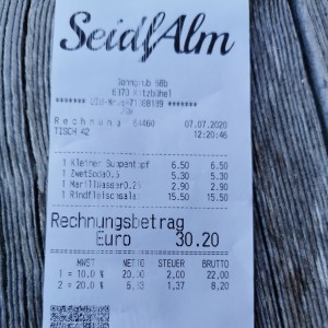 Rechnung 07/2020 - Seidlalm - Kitzbühel