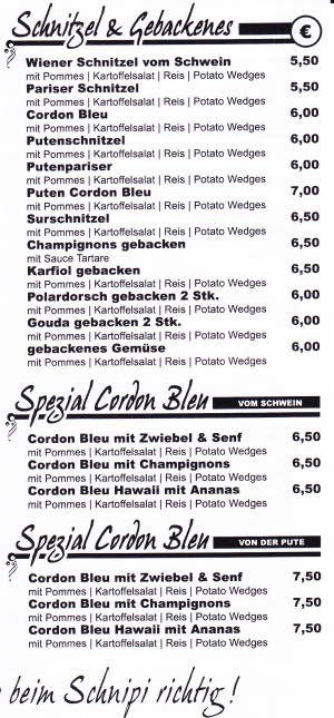 Pizzeria Schnipi Speisekarte Seite 4 - Schnipi - Wien