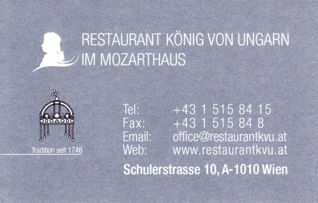 König von Ungarn - Visitenkarte - König von Ungarn - Wien