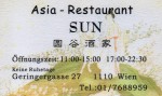 Asia Restaurant Sun 1110 - Visitenkarte - Asia-Restaurant Sun - Wien