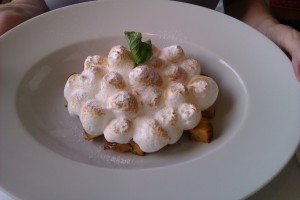 Göttweiger Marillenbrezenschmarren
mit Schneehaube überbacken, serviert mit ... - Stiftsrestaurant Göttweig - Göttweig
