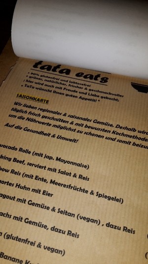 Die Speisekarte - TATA RESTAURANT - FABIDO - Wien