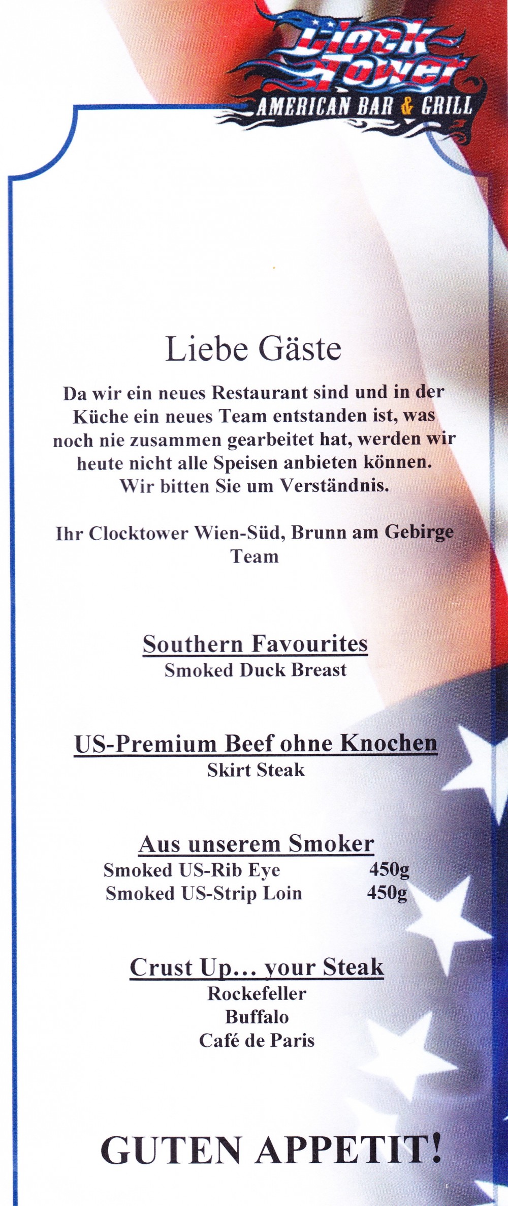 ClockTower - Kundeninformation - Clocktower American Bar & Grill - Wien-Süd - Brunn am Gebirge
