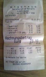 Die Rechnung. - Seerestaurant Glashaus - Höchst