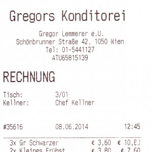 Gregors - Rechnung - Gregors Konditorei - Wien