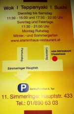 Asia-Restaurant Stammhaus - Visitenkarte