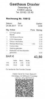 Rechnung vom 24.6.2017 - Gasthaus Draxler - Lang