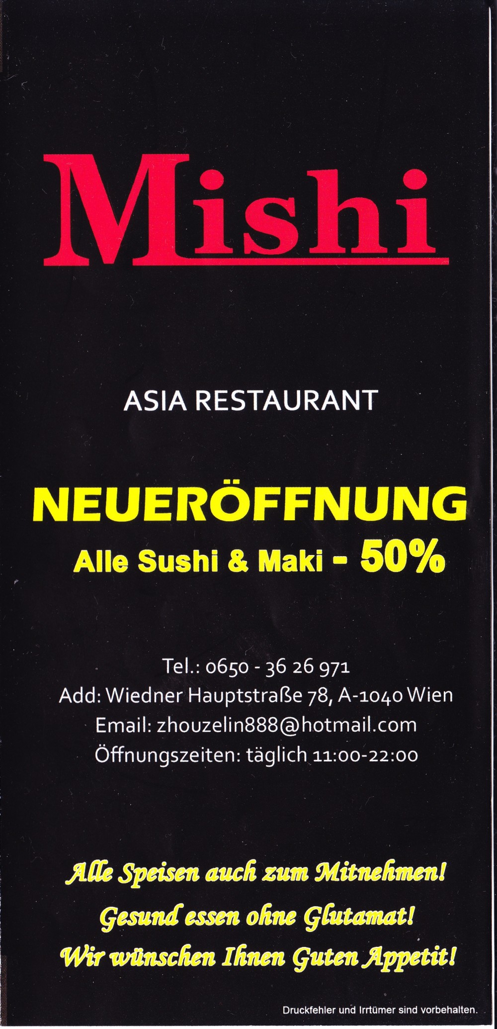 Mishi - Flyer Seite 01 - Mishi Asia Restaurant - Wien