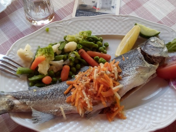 Forelle blau mit Gemüse statt Erdäpfel. Bitterzart und fein im Geschmack, ... - Schlossteich Stüberl - Fischrestaurant Rieger - Trautenfels