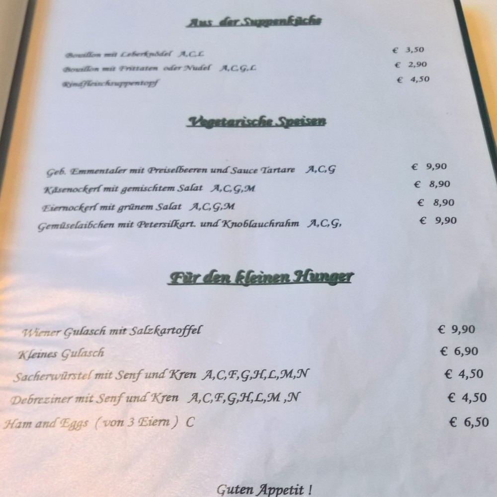 Suppen, vegetarisch, Bambini - Wirtshaus Zum alten Nussbaum - Wien