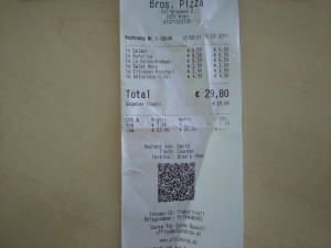 Rechnung - Bros. Pizza - Wien