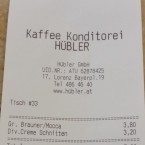 Rechnung - Konditorei Kaffee Hübler - Wien