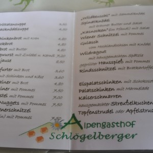 Berggasthof Schlögelberger - Speisekarte - Berggasthof Schlögelberger - Sankt Margarethen / Lungau