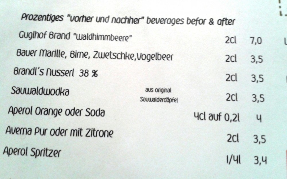 Heurigenrestaurant Brandl - Auszug aus der Speise- & Getränkekarte - Brandl - Wien