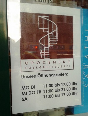 Opocensky Die Öffnungszeiten der angeschlossenen Edelgreisslerei - Opocensky - Wien