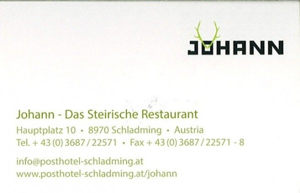 Visitenkarte - Johann - das steirische Restaurant - Schladming