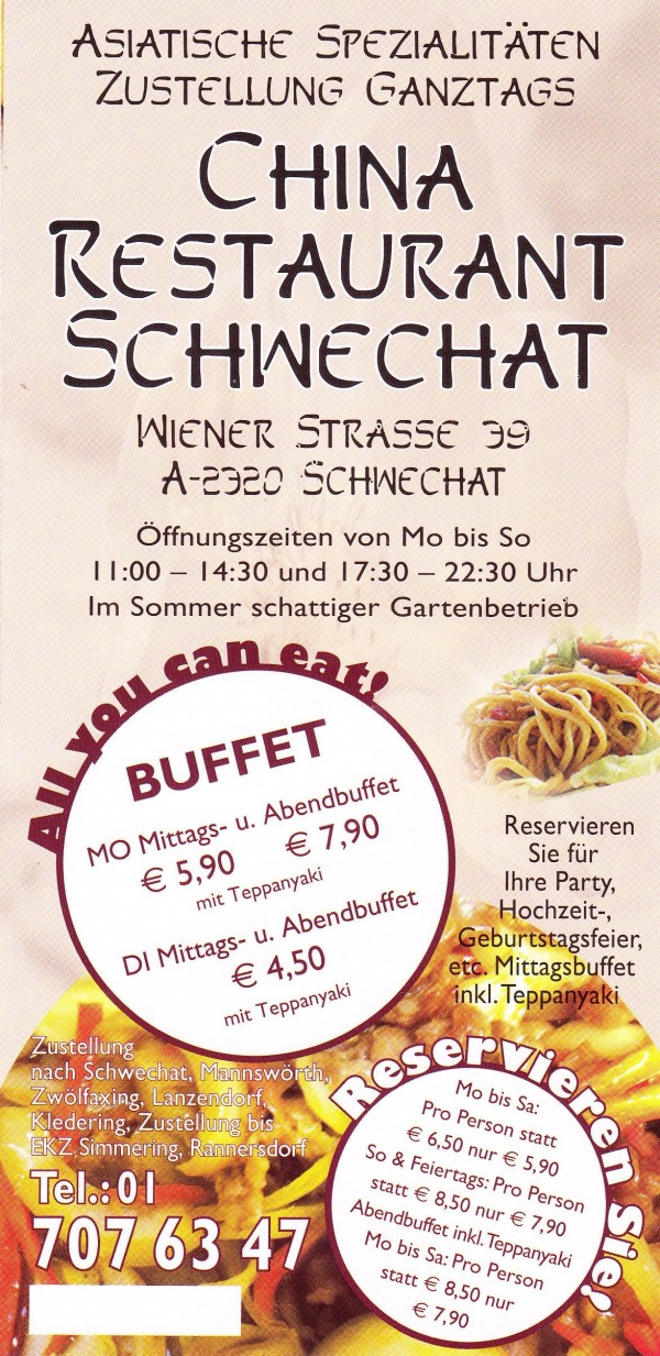 China Restaurant Schwechat Flyer Seite 1 - China Restaurant Schwechat - Schwechat