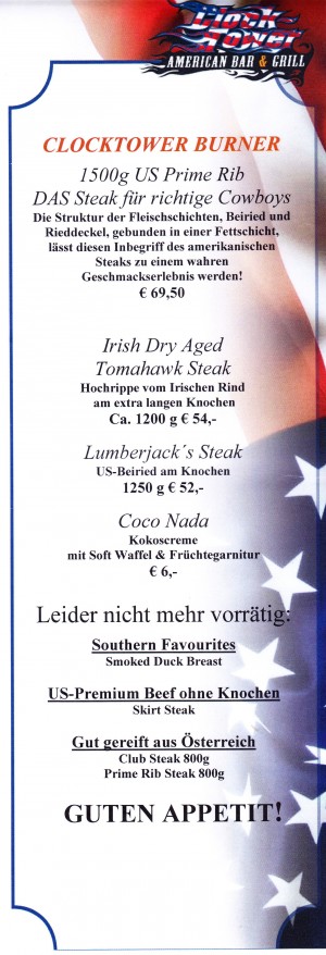 Clocktower - Tagesangebote - Clocktower American Bar & Grill - Wien-Süd - Brunn am Gebirge