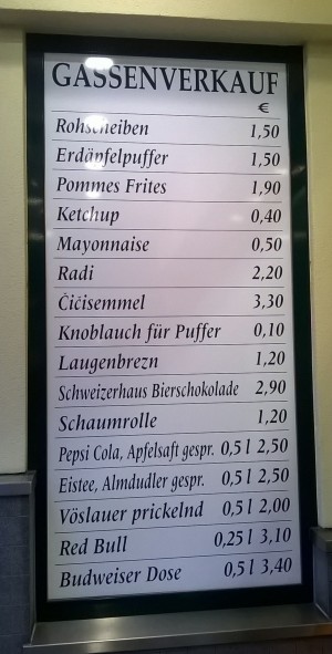 grandios die Erdäpfelpuffer mit Knofi sie sind. Preise 2015 - Schweizerhaus - Wien