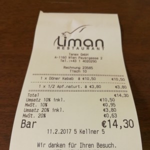Rechnung - Liman Cafe & Restaurant - Wien
