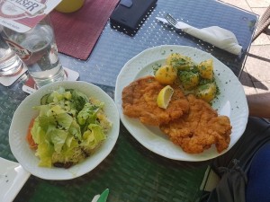 Wiener Schnitzel vom Schwein mit gemischtem Salat und Petersilerdäpfel - Schreiners - Laimbach am Ostrong