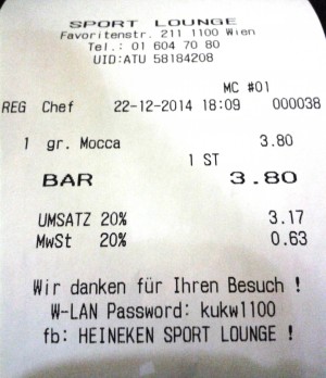 Heineken Sport Lounge - Rechnung