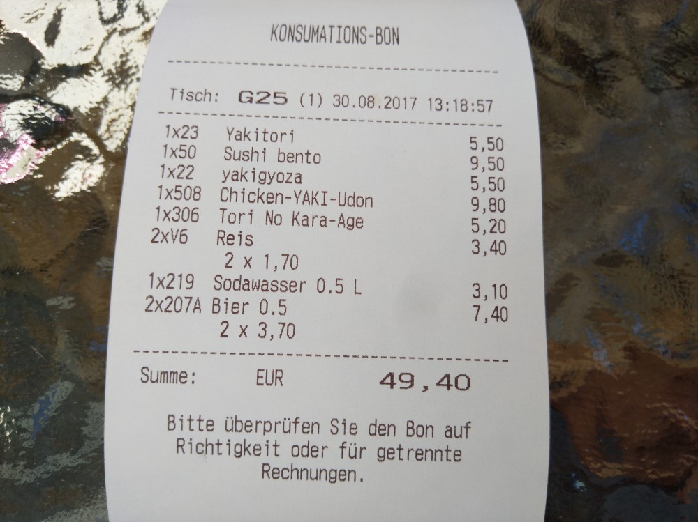 Konsumationsbeleg - Kojiro - Wien
