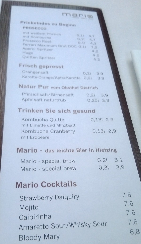 Getränkekarte 8'2013 - Mario - Wien